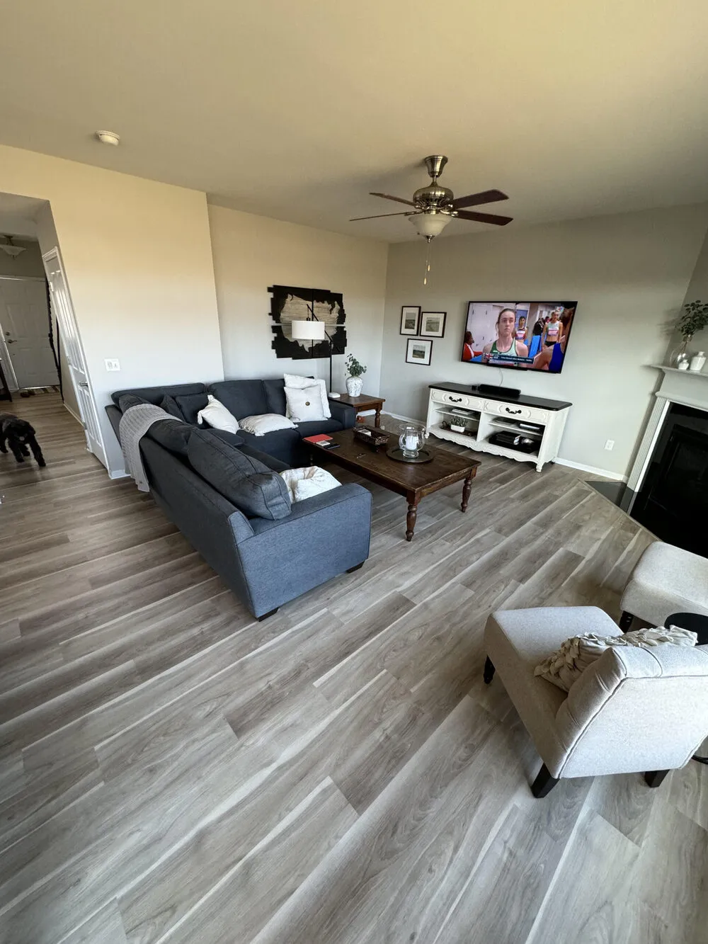 vinyl flooring in open concept living area